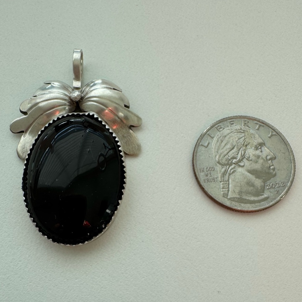 Vintage Sterling Silver Black Onyx Pendant Brooch Large Statement Artisan NS - Picture 6 of 6